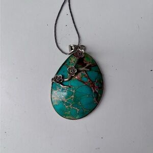 Faux Turquoise Pendant Necklace with Silver Accents